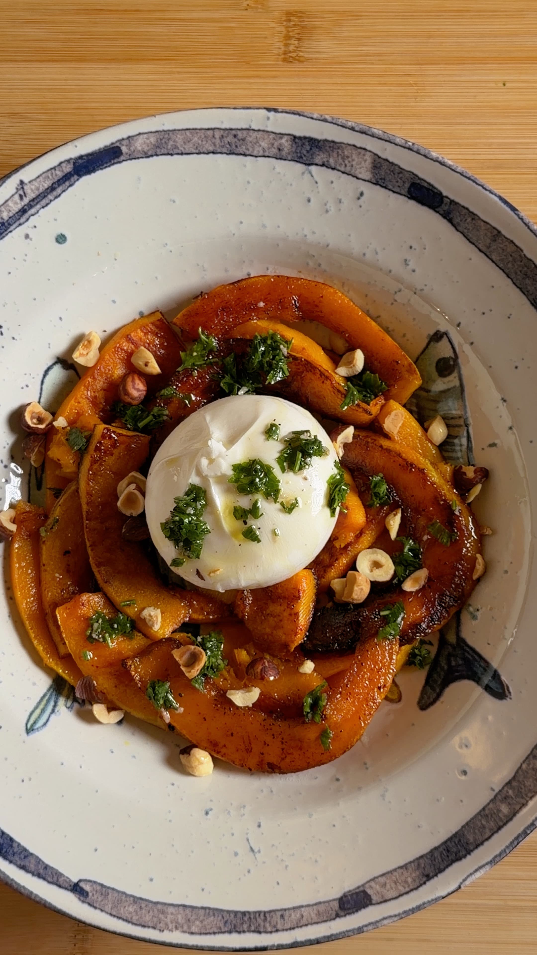 Caramelized Pumpkin with Burrata & Garlic-Herb Oil 🎃